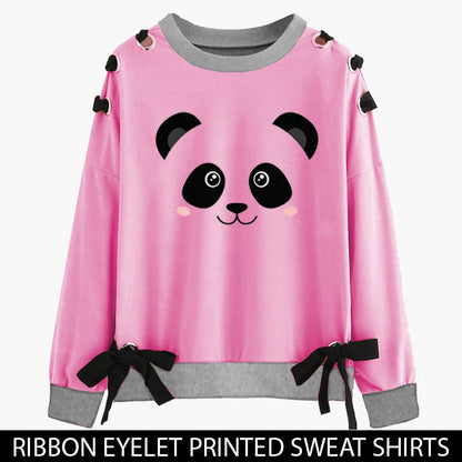 PINK RIBBON EYELET PRINTED SWEAT SHIRT