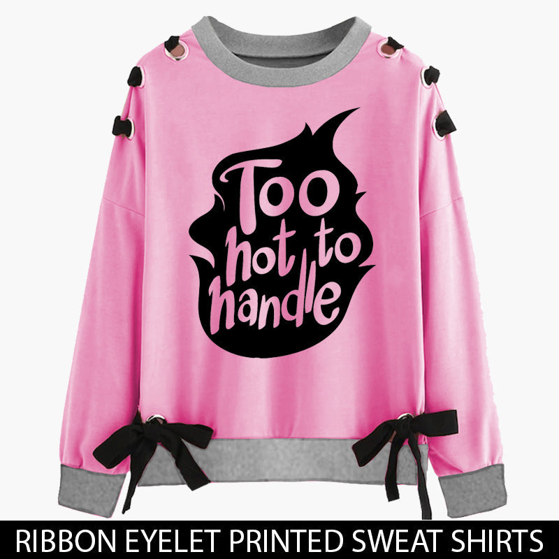 PINK RIBBON EYELET PRINTED SWEAT SHIRT
