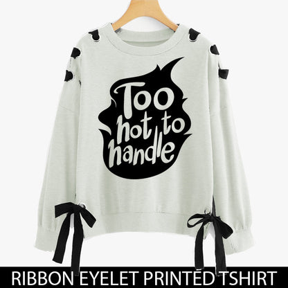 RIBBON EYELET PRINTED SWEAT SHIRTS ( TOO HOT TO HANDLE )