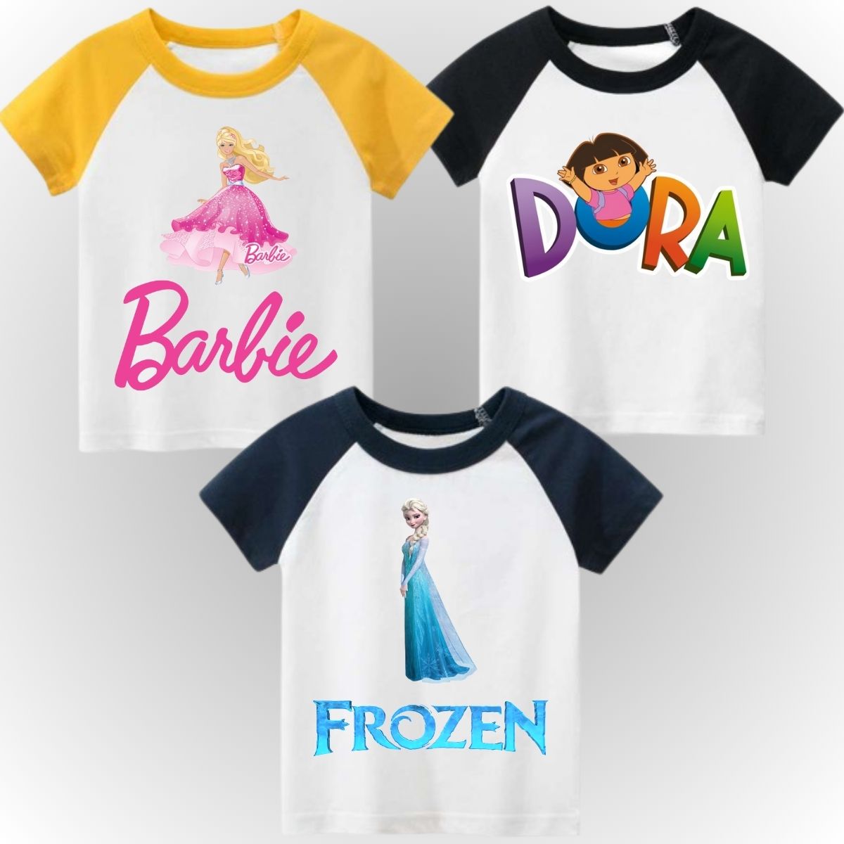 Pack of 3 Raglan Printed Half Sleeve Tshirts for Kids