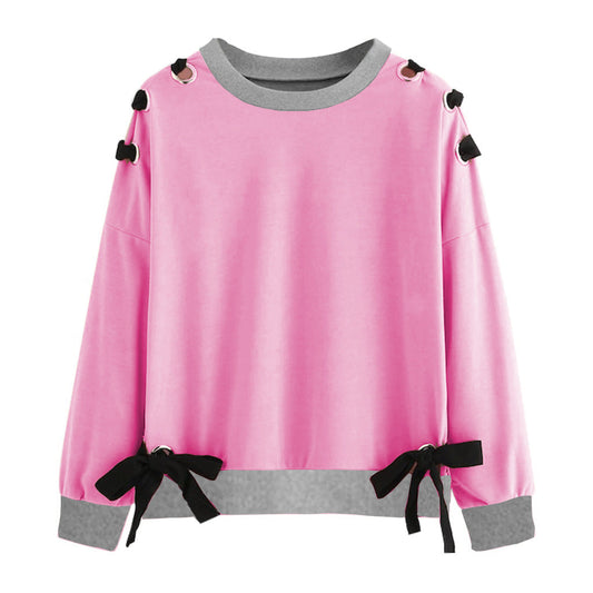PINK RIBBON EYELET SWEAT SHIRT