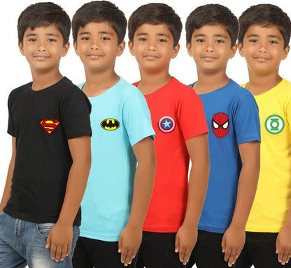 Buy 4 Get 1 Free Super Hero Logo Half Sleeve T-Shirts for Kids