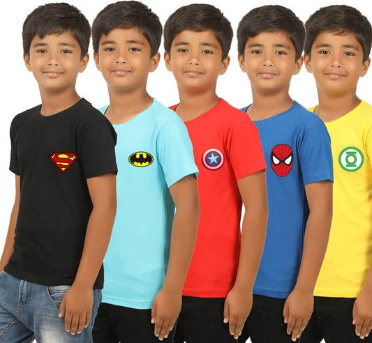 Buy 4 Get 1 Free Super Hero Logo Half Sleeve T-Shirts for Kids